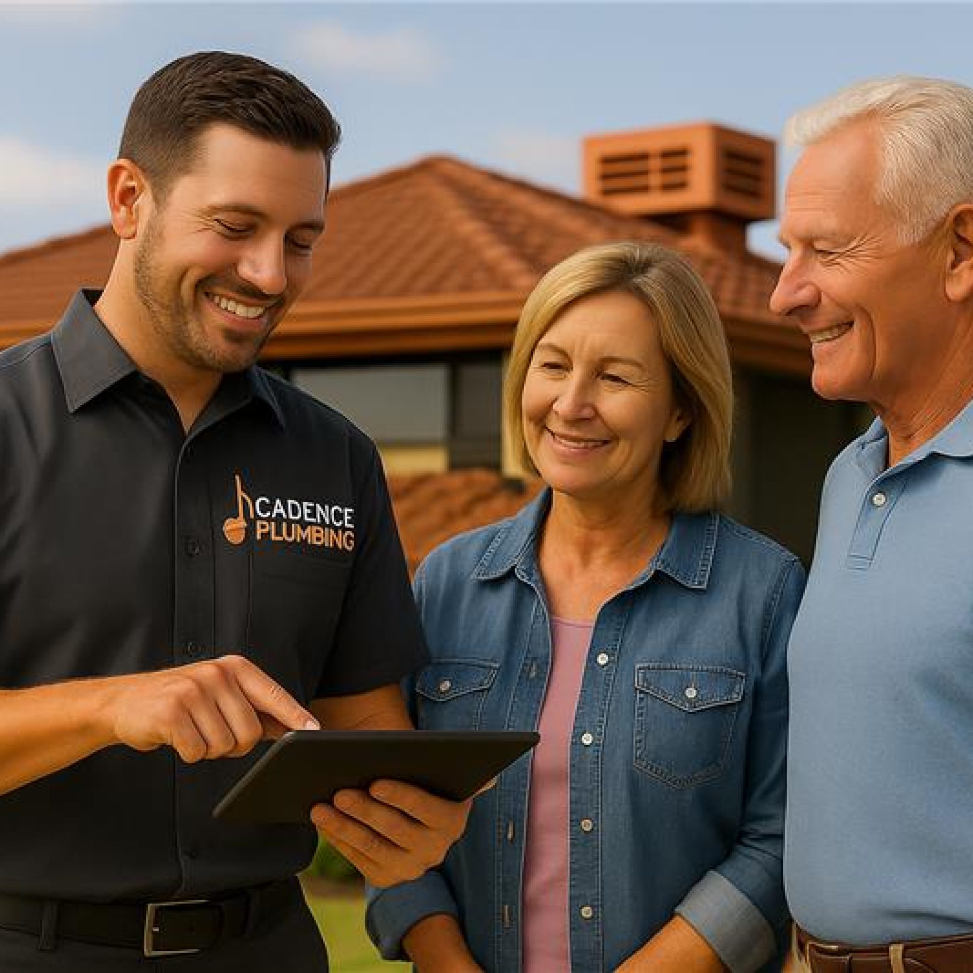 Cadence Plumber Giving Instructions to the home owner.