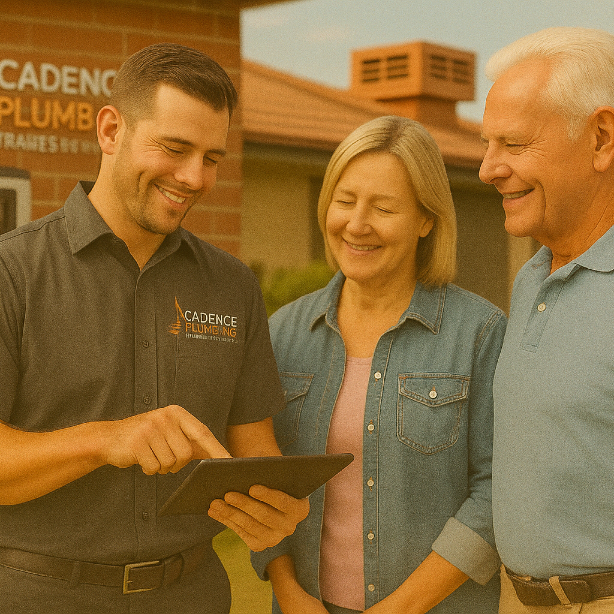 Cadence Plumbing Plumber demonstrating Evaporative Cool to the home owner
